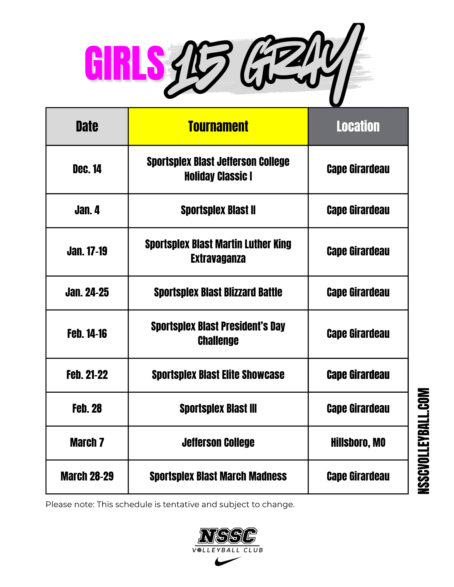NSSC 15s schedule 2026 5