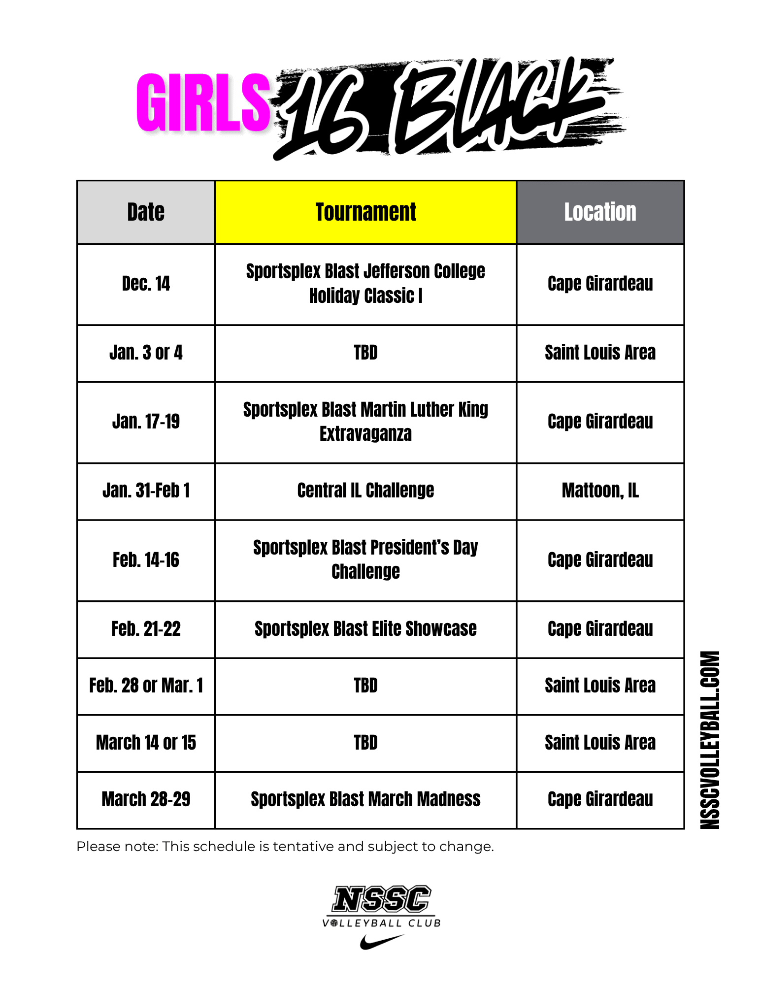 NSSC 16s schedule 2026 3
