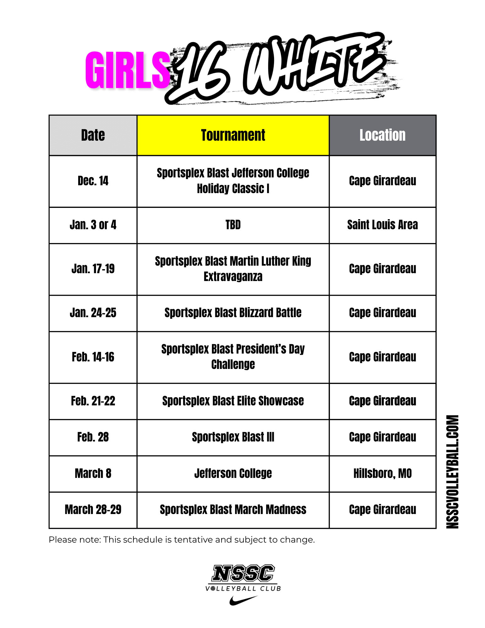 NSSC 16s schedule 2026 4