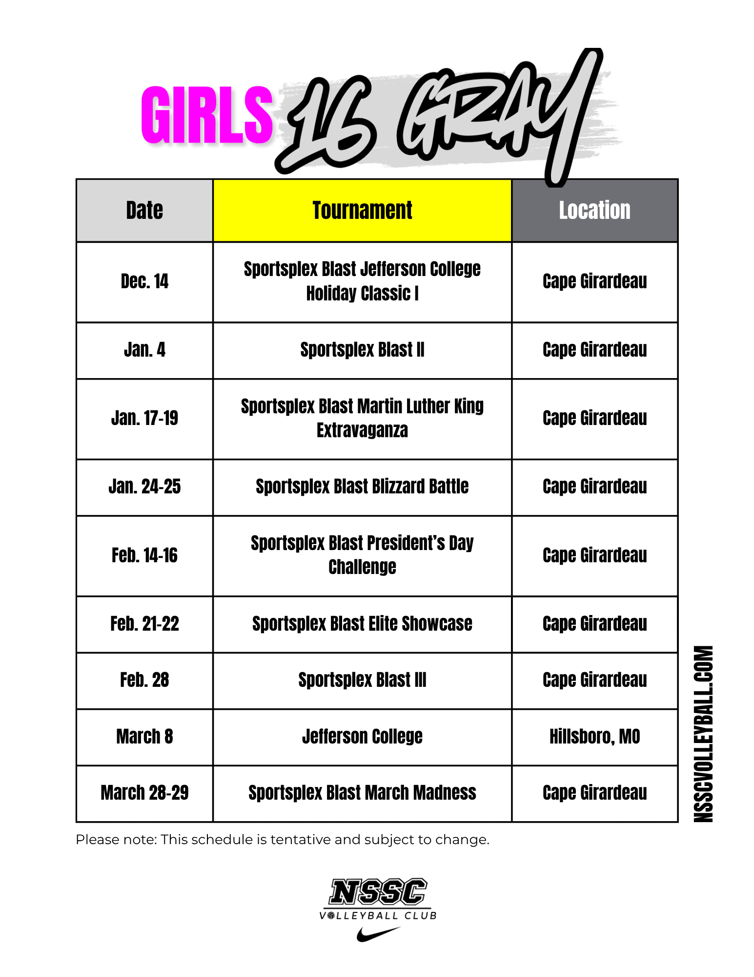 NSSC 16s schedule 2026 5